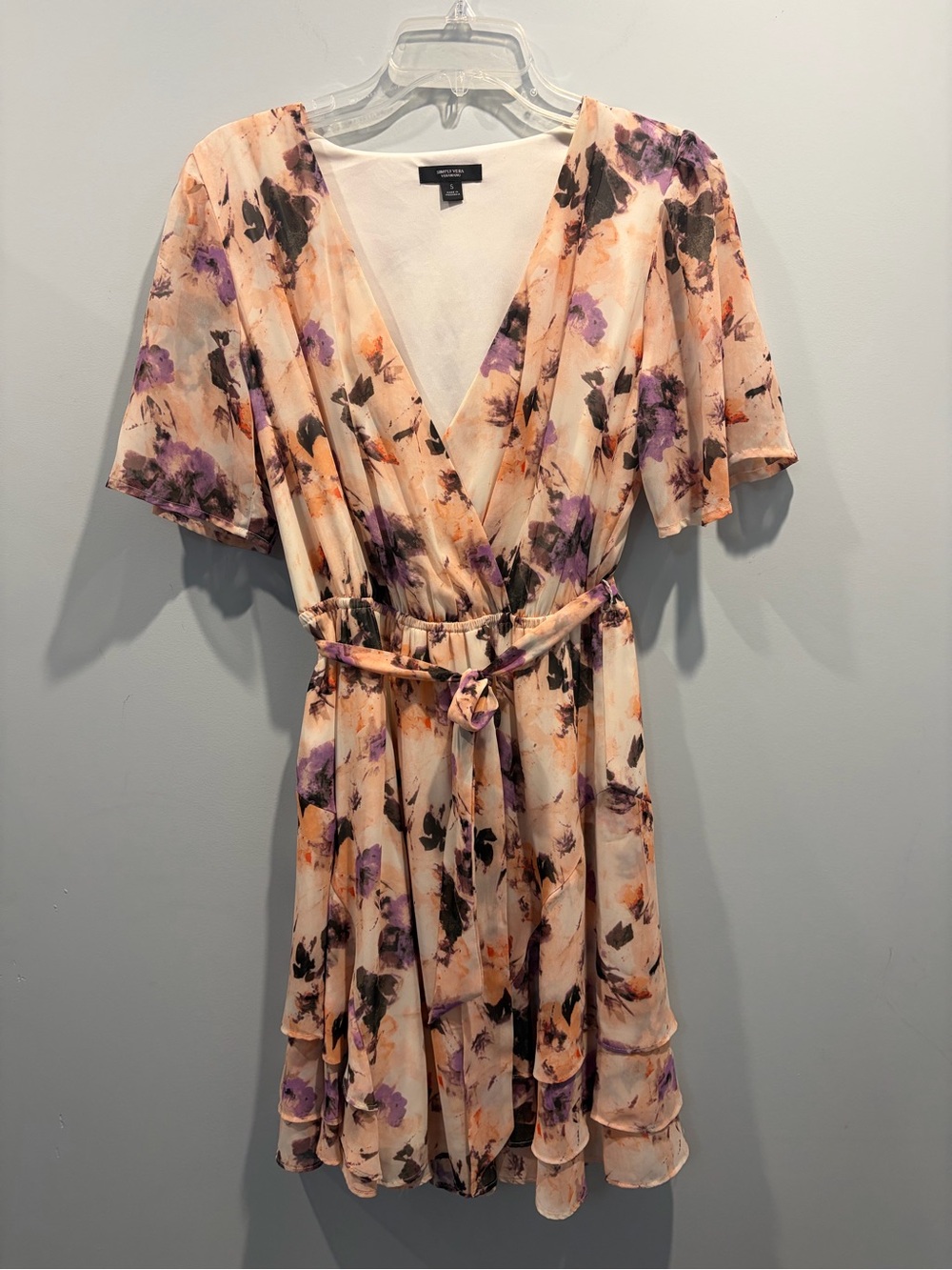 Simply Vera Vera Wang Floral V-Neck Ruffle Flutter Sleeve Dress Sz S